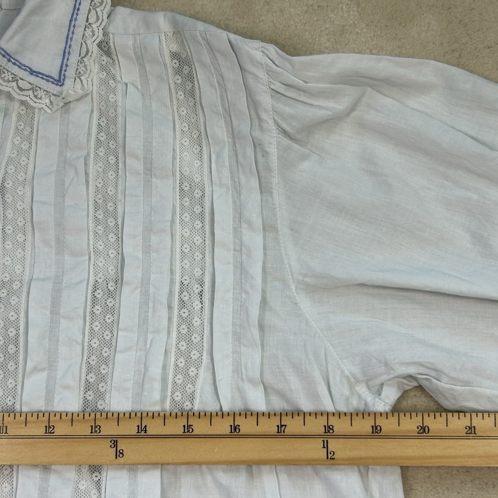 Vintage Saybury Pintuck Cotton Nightgown M Blue Cottagecore Lace Embroidered - Picture 8 of 10